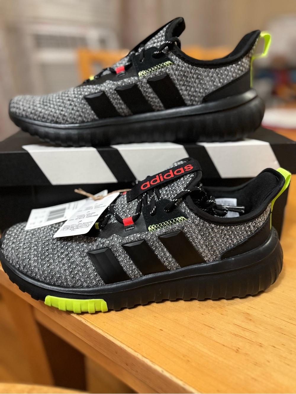 adidas Kids Black & Neon Green Slip-On Knit Sneakers